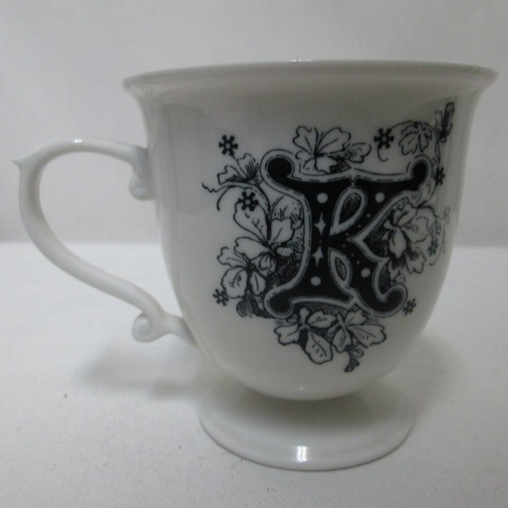 Anthropologie Bird pedestal monogram initial K cup mug dish micro safe